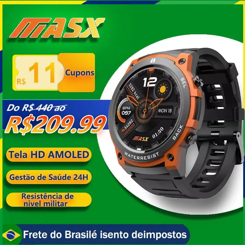 Relógio inteligente 2024 MASX Aurora One1.43'' Display AMOLED 400mAH chamada bluetooth Resistência de nível militar 5ATM relógio esportivo à prova d'água