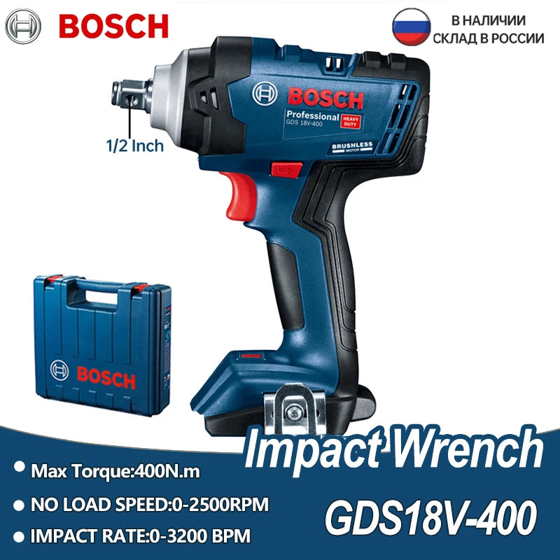 Chave de impacto bosch, 18v, lítio sem escova, 400n.m, alto torque, recarregável, gds 18v-400, chave elétrica, ferramentas elétricas sem fio